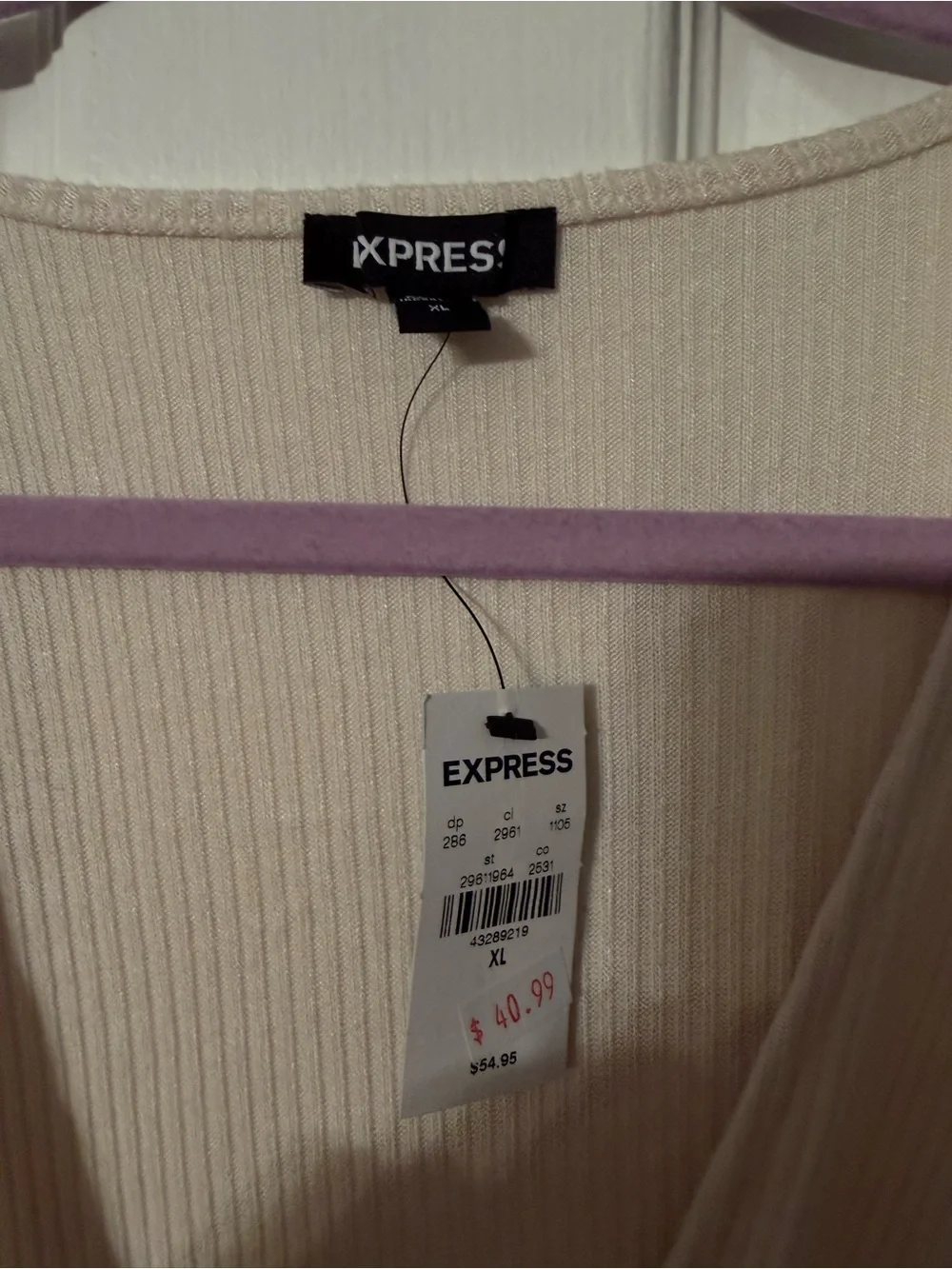 Express Cream Ribbed Wrap Bodysuit - Picture 2 of 6